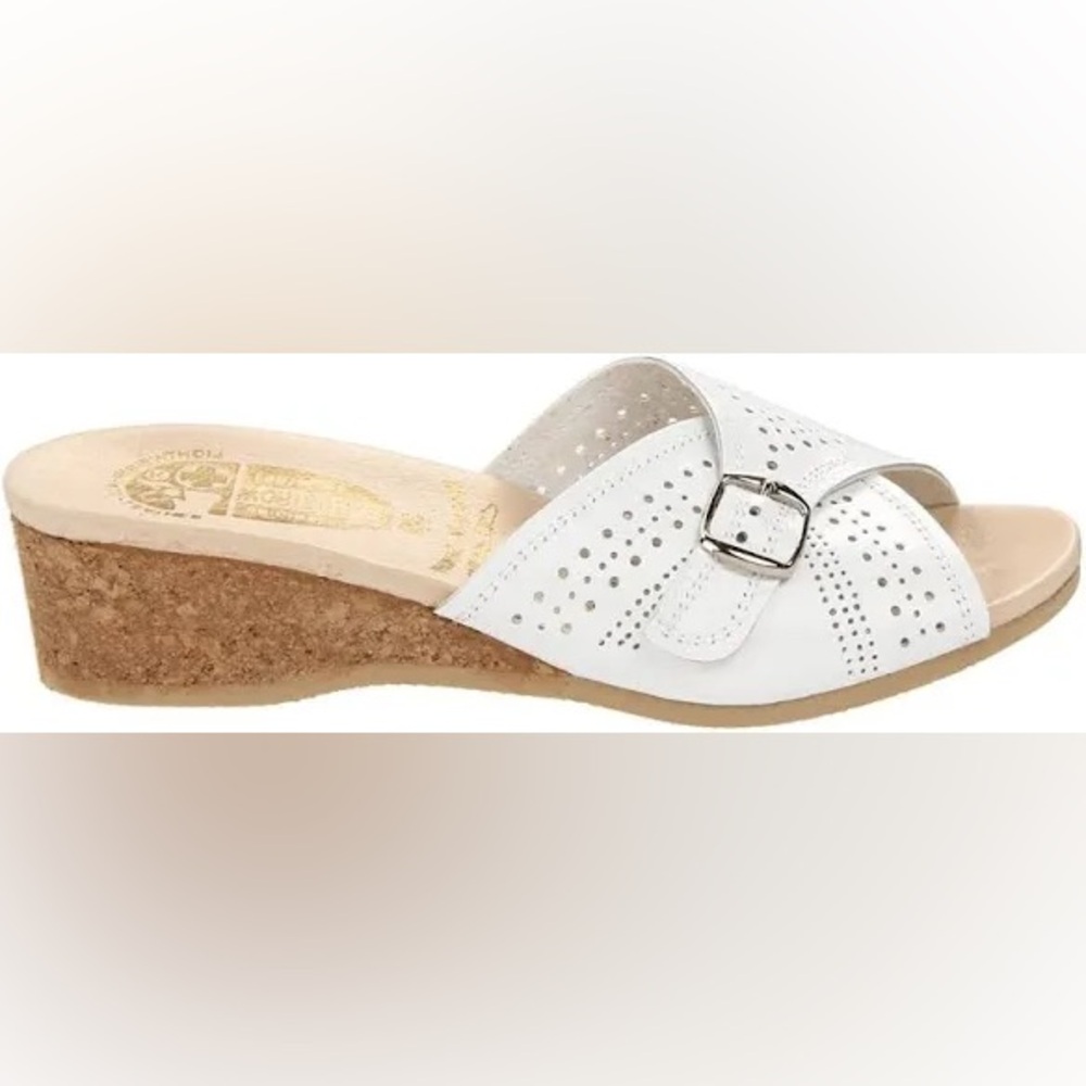 NWOT Worishofer White Cork Leather Mules sz37 / 6.5 - Picture 2 of 6